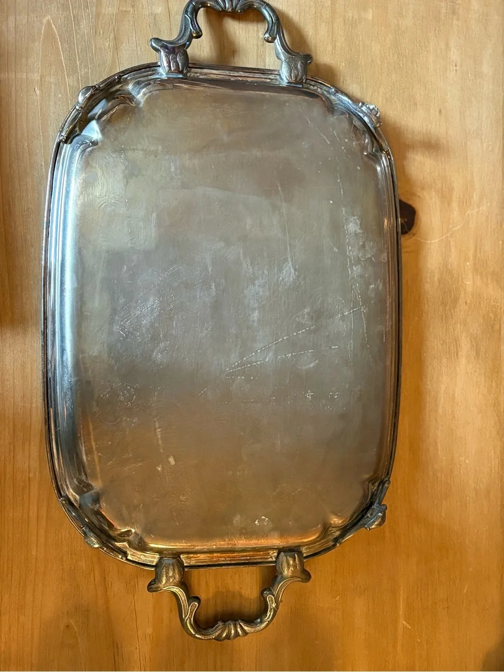 Silver Ornate Serving Tray with Handles - Decorative Home Accent